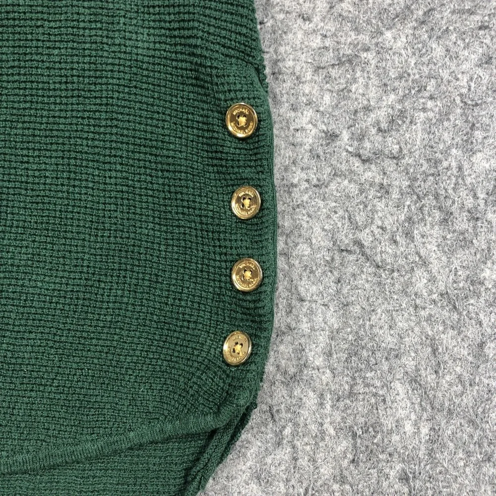 MICHAEL Michael Kors Sweater Womens M Green Waffle Knit Side Button Tunic Top
